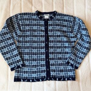 Vintage 90s Blue Gingham Knit Cardigan Size Large